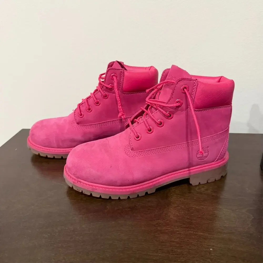 Timberland Hot Pink Suede Leather Lace Up Boots Shoes Youth Girls US 3 Gorpcore